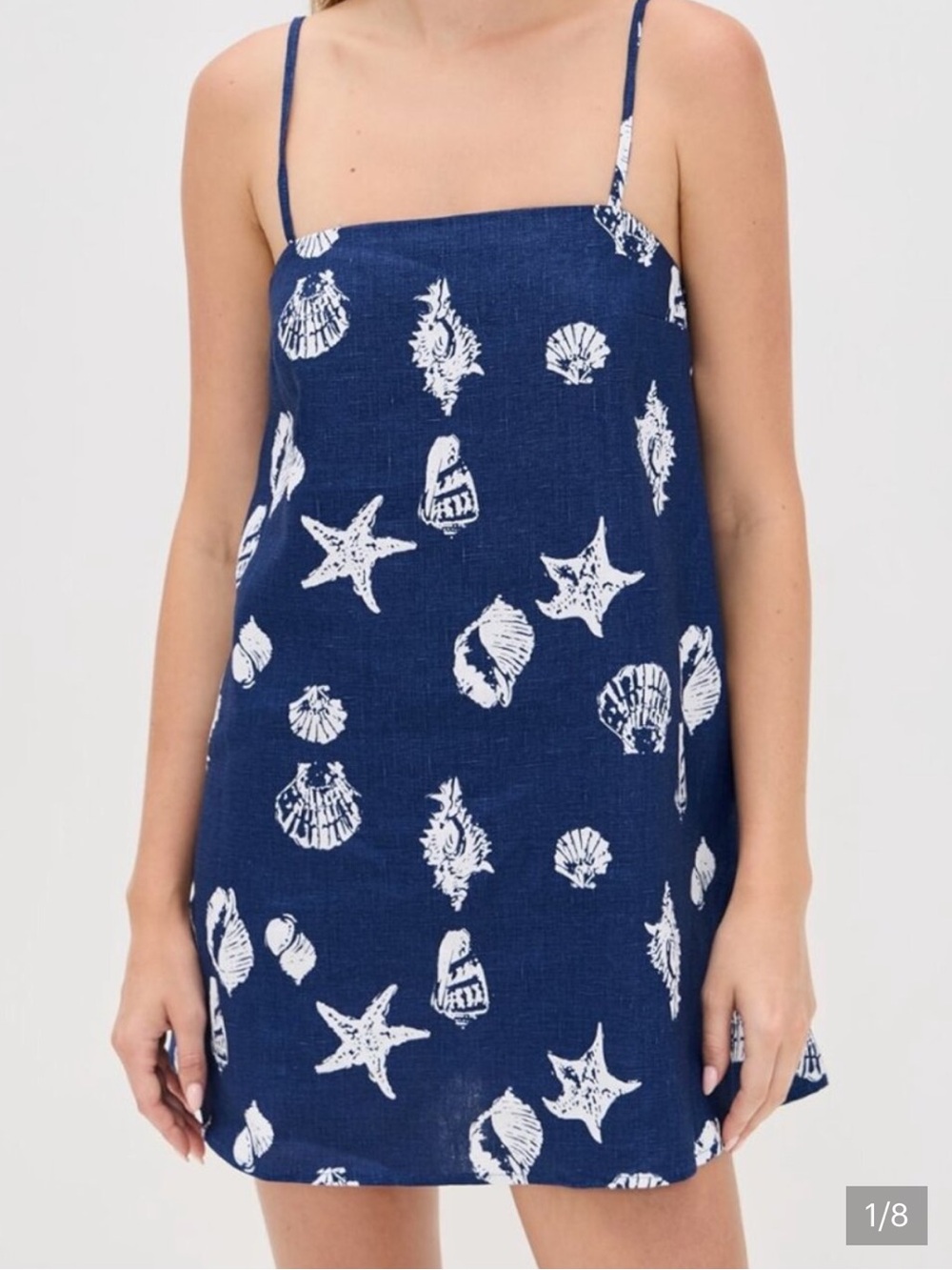 Reformation Navy Blue & White Shell-Print Casual Mini Dress